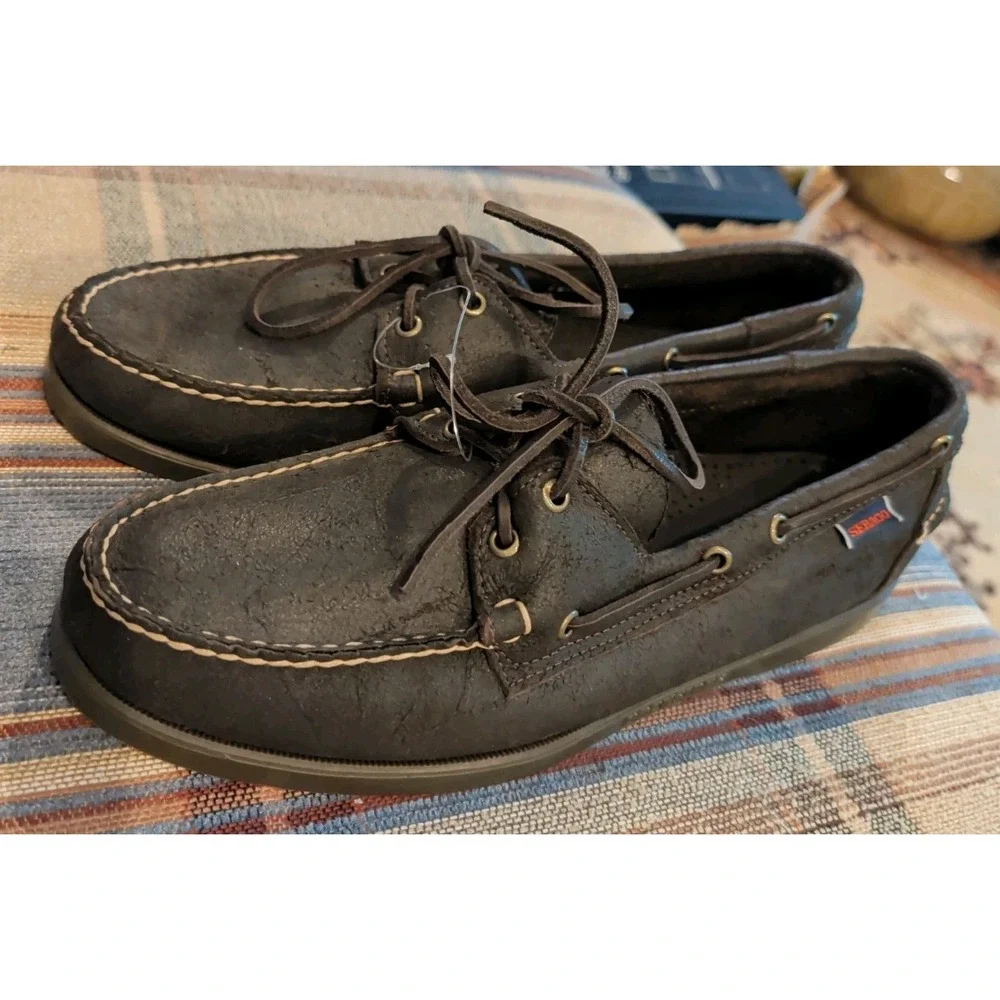 Sebago Docksides Boat Shoes Mens 12 Dark Brown Leather Casual Lace Up Comfort